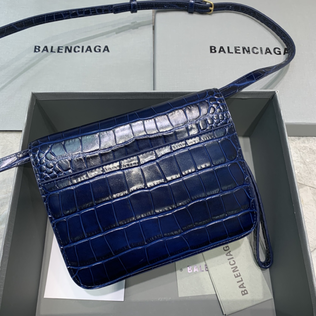 Balenciaga Small Woc Crocodile Embossed Shoulder Bag Dark Blue